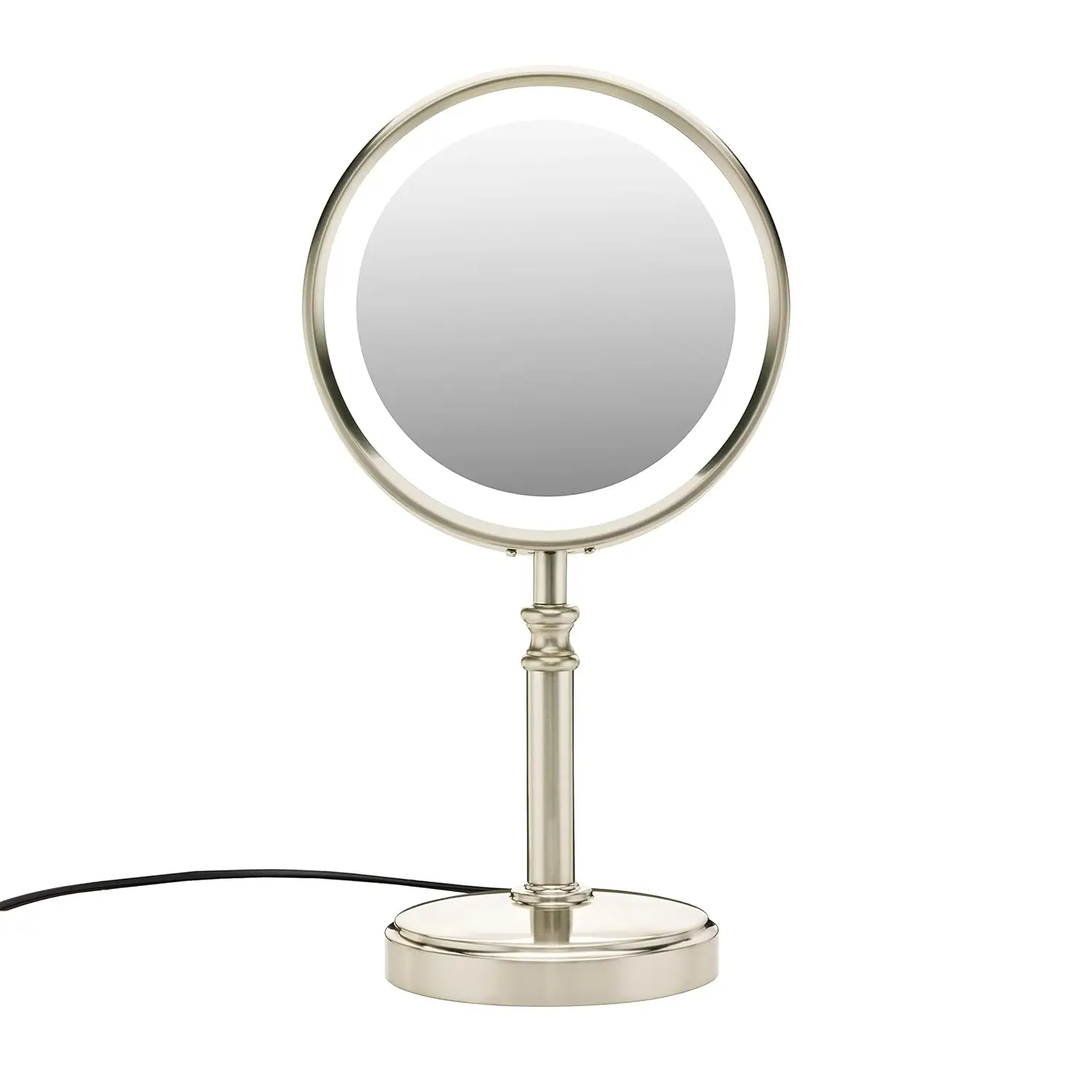 

Double-Sided LED Lighted Tabletop Mount Vanity Makeup Mirror, 1x/10x magnification, Satin Nickel Non reversible mirror Non rever