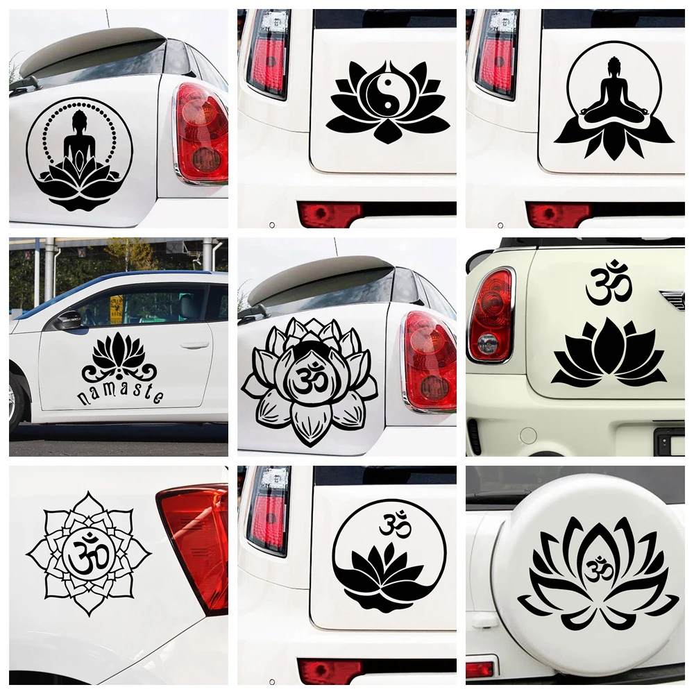 

Lotus Flower Om Sign Hinduism Yoga Meditating Car Sticker Waterproof Self-Adhesive Removable Scratch Cover Decal Auto Decoration