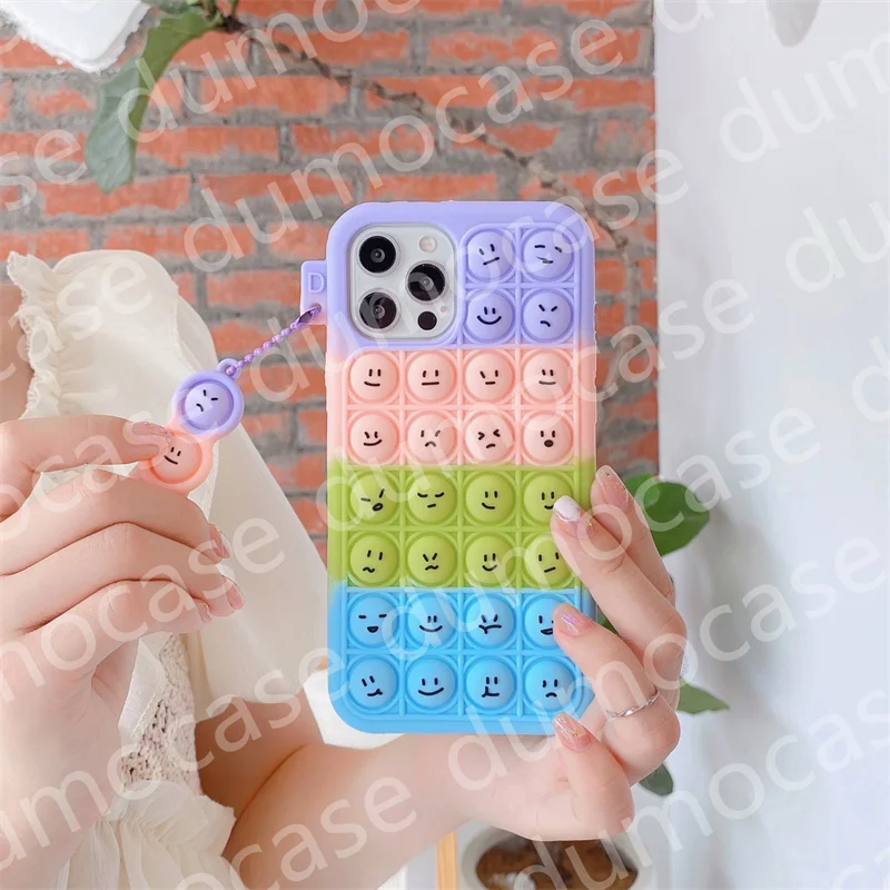 Push Bubble Relieve Stress Case for IPhone 11 12 13 Mini Pro XS Max Xr X 6s 7 8 Plus Silicone Soft Pop Fidget Toys Rainbow Cover