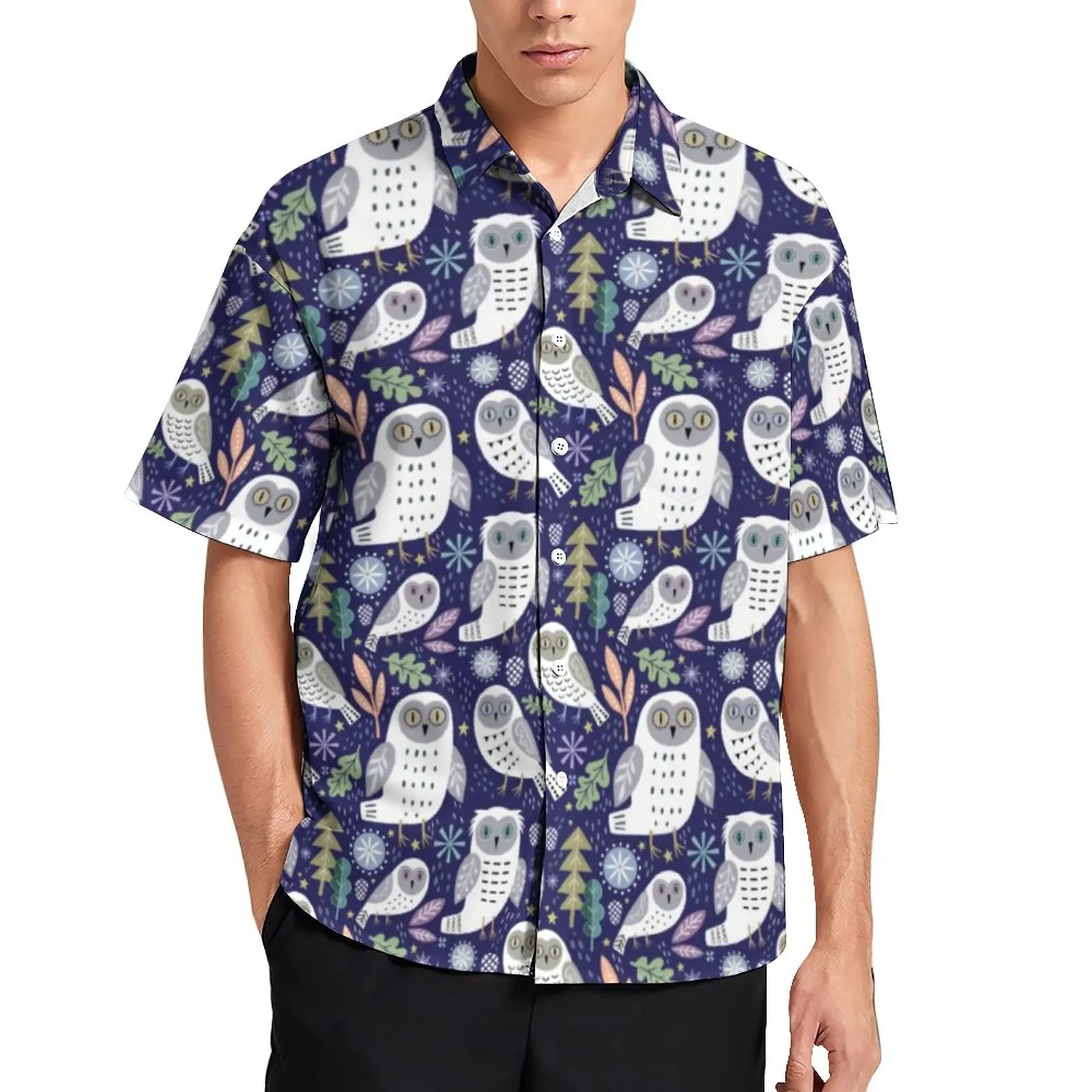 

Owl Print Beach Shirt Male Unique and Fun Animal Casual Shirts Hawaiian Short Sleeve Pattern Street Style Oversize Blouses Gift