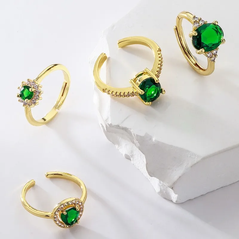 

South Korea's New Temperament Green Simple Open Ring Women's Fashion Sweet Cute Ring