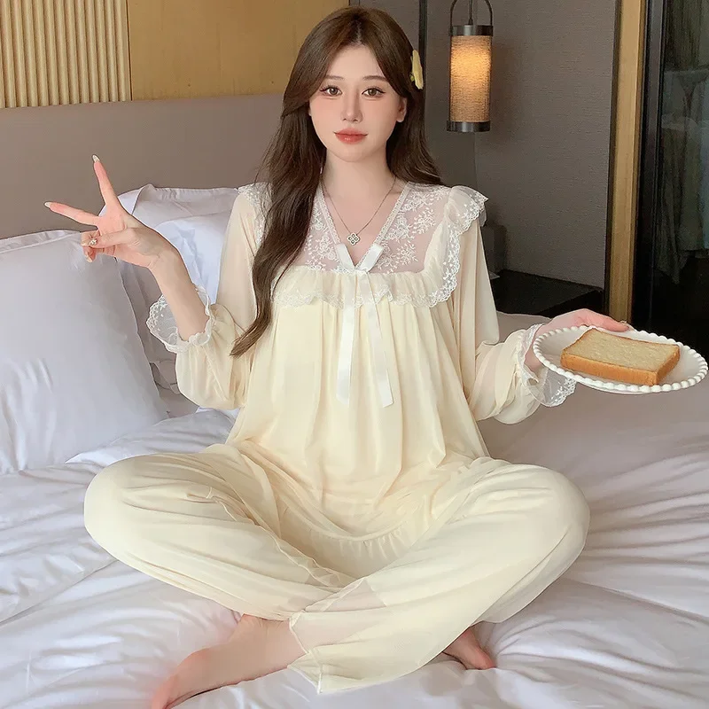 Женская весенне-осенняя сетчатая милая стильная пижама принцессы с длинными