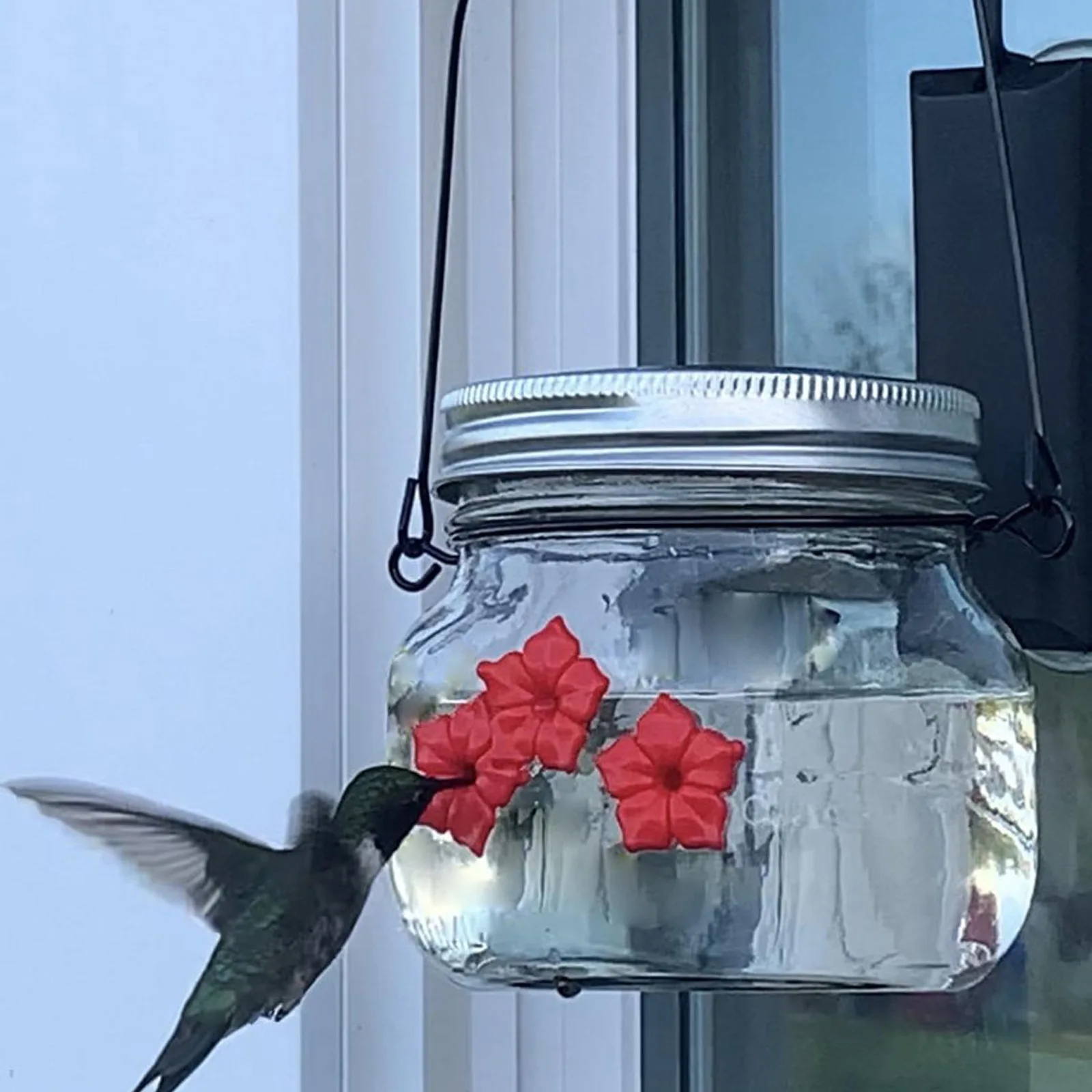 Mason Jar With Ports Flower Hanging Bird Feeder Outdoor Garden Corridor Balcony Decor Pet