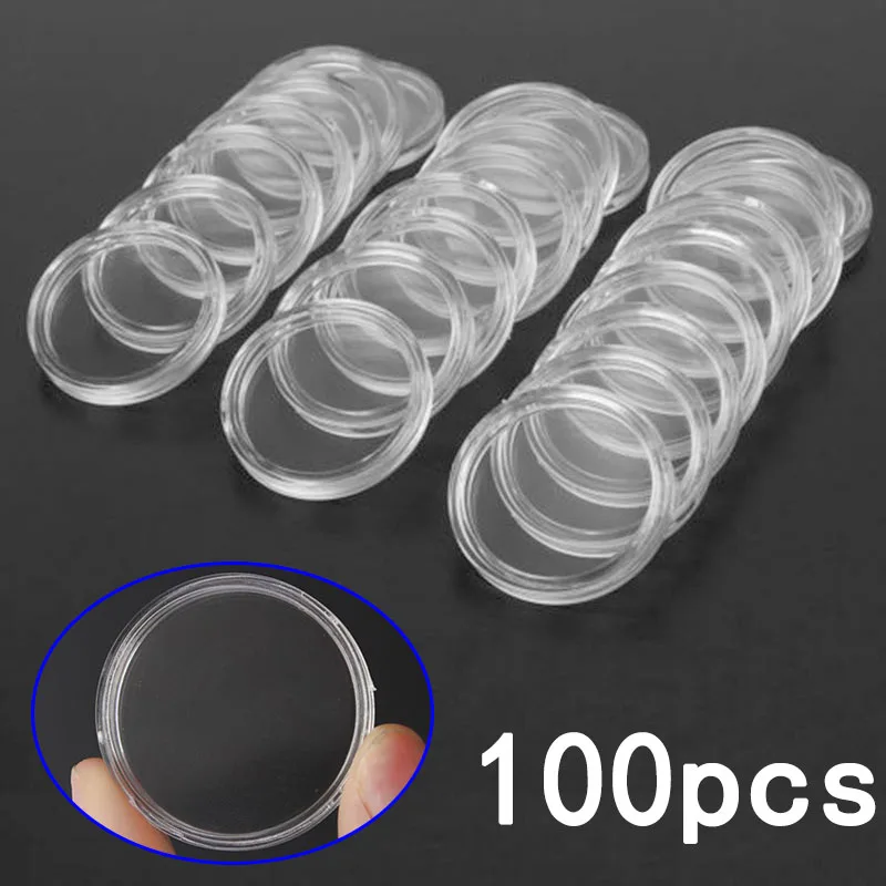 100Pcs 30mm Transparent Plastic Coin Holder Coin Collecting Box Case For Coins Storage Capsules Protection Boxes Container