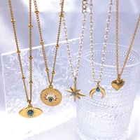 heart sun moon star evil eye pendant hollow blue stone pendant necklaces women stainless steel gold color korean jewelry gift