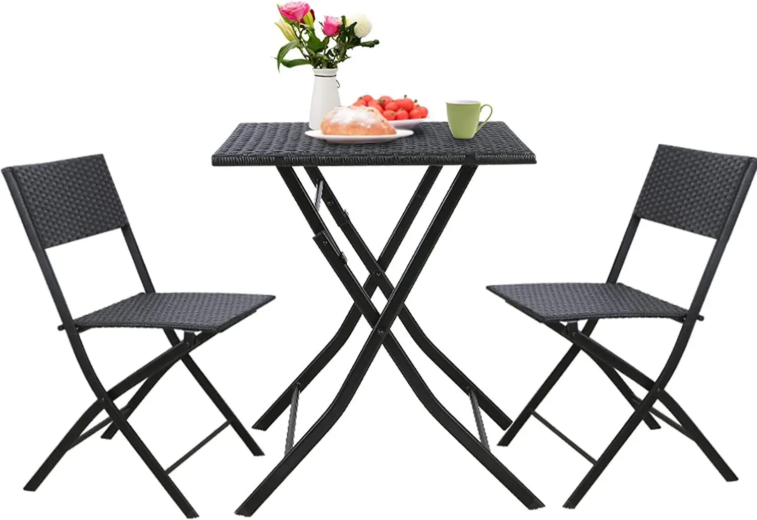 

3 Pieces Foldable Patio Bistro Set Garden Patio Hand-Woven Rattan Wicker Set
