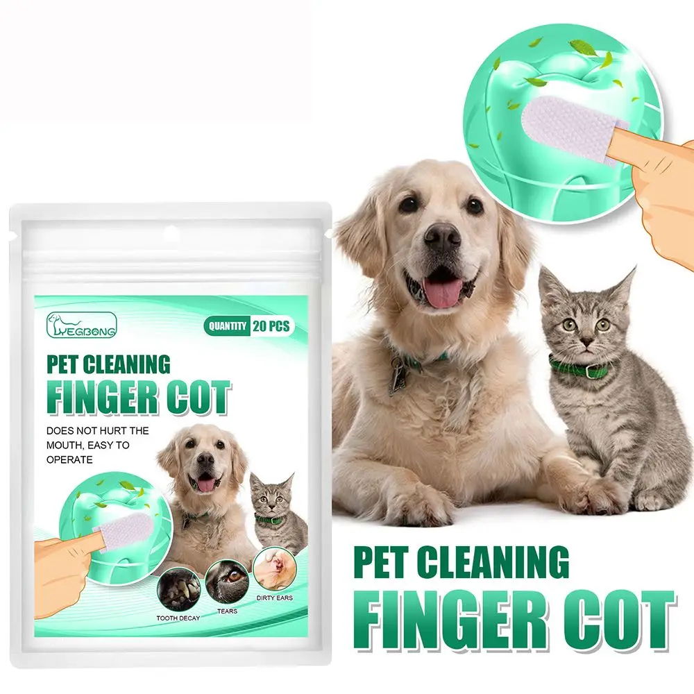 

20Pcs/Bag Wet Wipes for Pets Pet Cleaning Cochlear Cleaning Oral Care Pet Cleaning Teeth Finger Cot Finger Cover