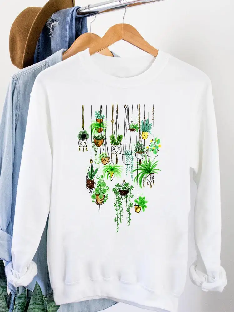 

Pullovers Women Watercolor 90s Plant Sweet Clothing Fashion Hoodies Lady Autumn Spring Winter Female O-neck Graphic Sweatshirts