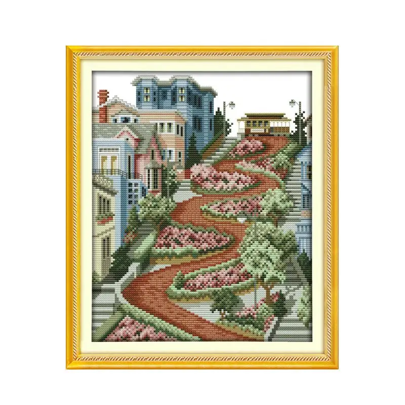 

City streets cross stitch kit aida 14ct 11ct count print canvas hand sew cross-stitching embroidery DIY handmade needlework