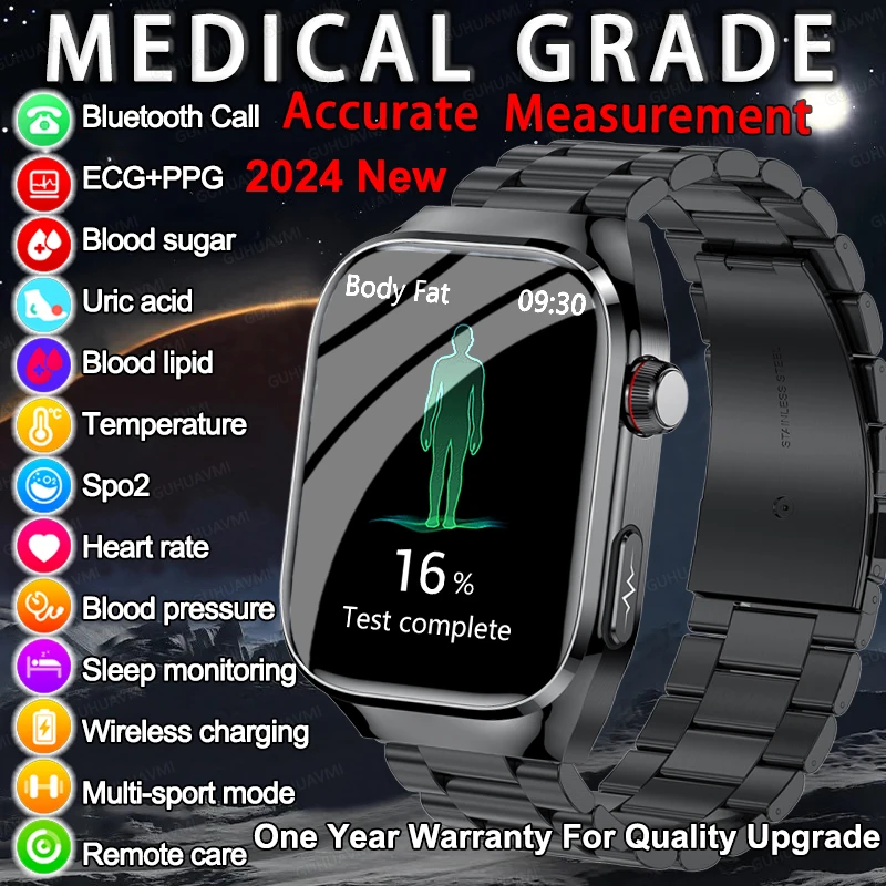 Медицинский класс мочевая кислота кровяное жир умные часы для мужчин ЭКГ + PPG