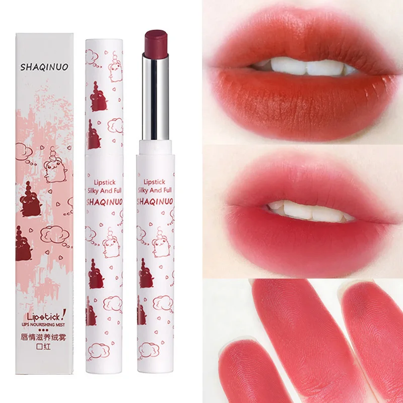 Sexy Matte Lipstick Bear Makeup Velvet Lipgloss Moisturizing Long-lasting Makeup Lip Tint Glaze Korean Cosmetics Nonstick Cup