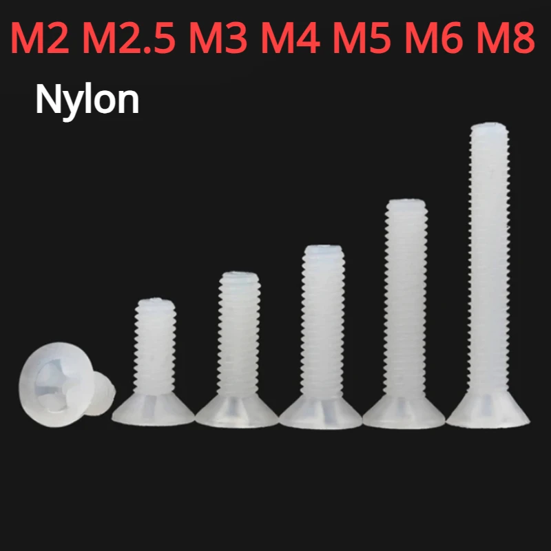

Белые нейлоновые винты с потайной головкой M2 M2.5 M3 M4 M5 M6 M8