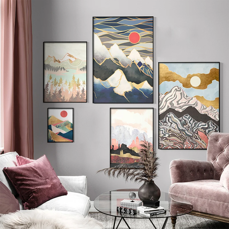 Постеры с изображением японских вишневых цветов пейзажа розового восхода горы