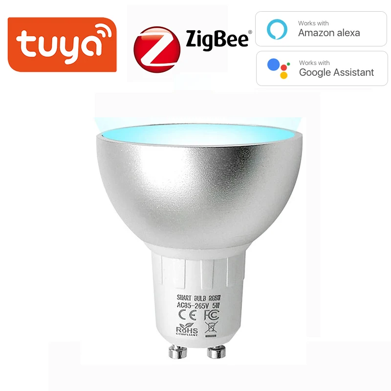 

Умная Светодиодная лампа Tuya Zigbee 3,0 GU10, 5 Вт, RGBCW, работает с приложением Tuya SmartThings, голосовым управлением через Alexa Echo Plus Google Home