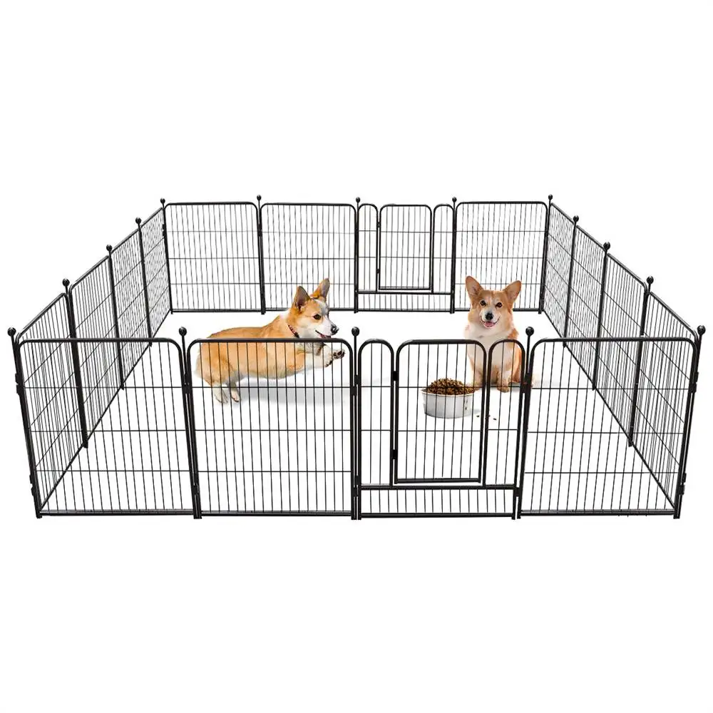 

Dog Playpen Fence Detachable Play Pen Exercise Puppy Kennel Cage Dogs Supplies Dog Fences for Indoor & Outdoor 16 Panels 32" H