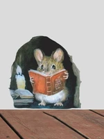 cartoon mouse reading wall sticker removable rats hole stickers for corner stairs living room bedroom wallpaper home decoration