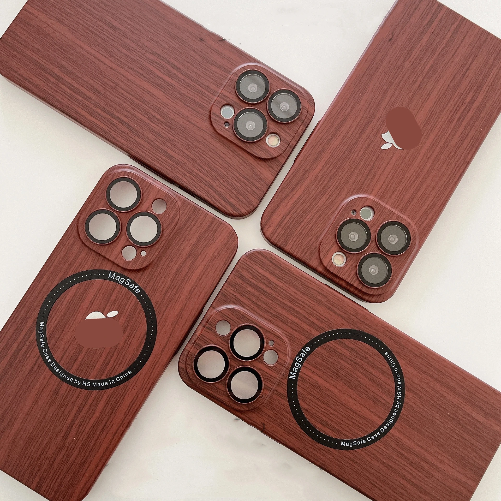 

Suitable For Iphone13 Pro Max Mobile Phone Case Walnut Grain Mag Safe Magnetic Suction Wireless Charging Apple 12Lens Film Cover