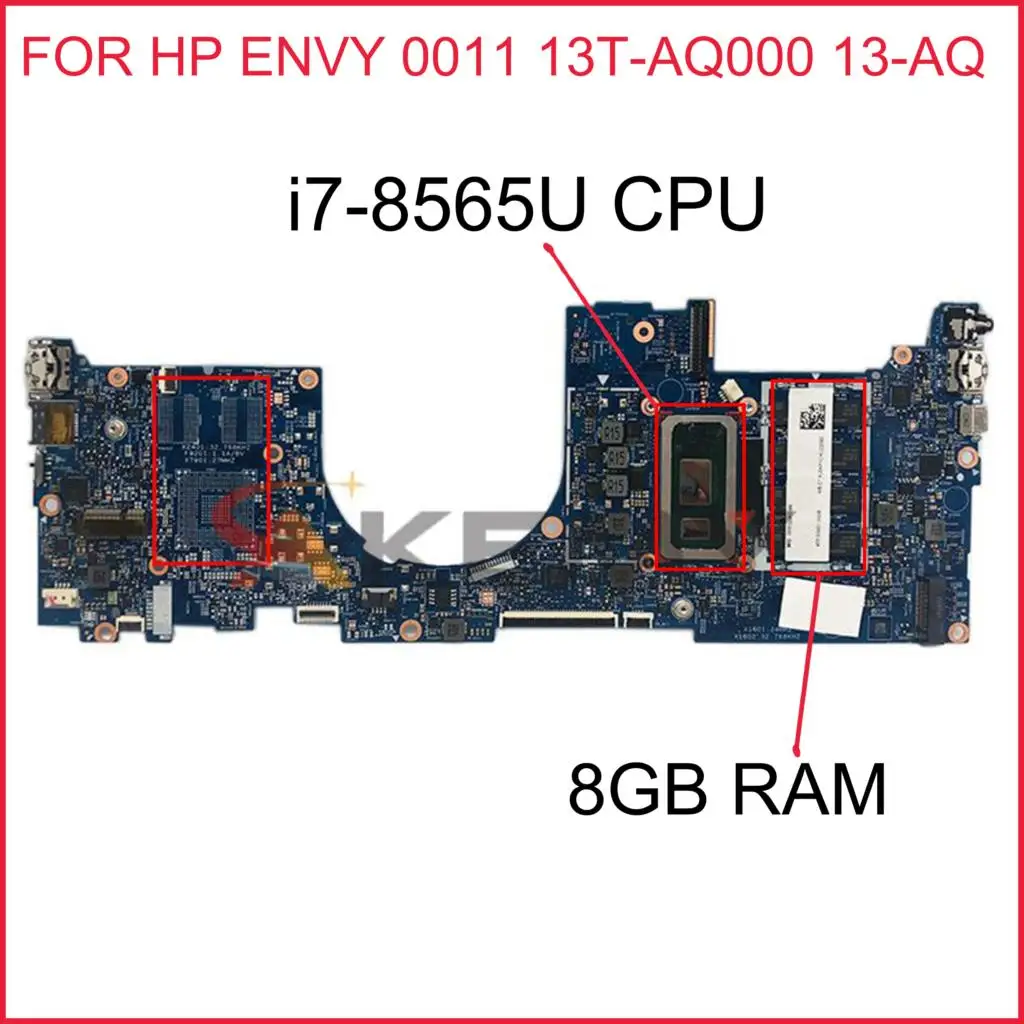 

448.0G904. L53411-601 FOR HP ENVY 0011 18744-1 13T-AQ000 13-AQ Laptop motherboard L53411-001 com i7-8565U 8GB 100% Testado OK