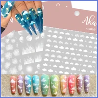 3d sky white cloud stickers for nail decals white flowers moon star embossed flowers design adhesive slider diy nail stickers 7