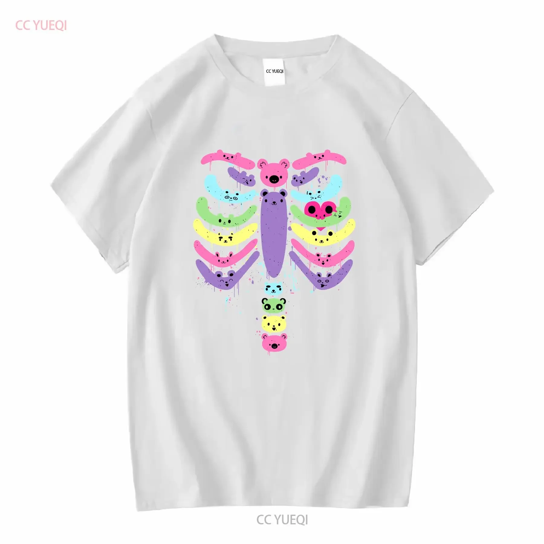 Фото Bear Bones Kawaii Drip Fitted Хэллоуин футболка милый скелет анатомия жуткий сезон бохо ребристая клетка с длинными или короткими рукавами мода №4