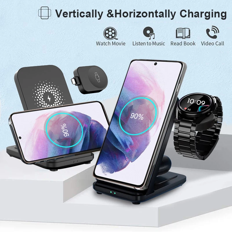 Беспроводное зарядное устройство 3 в 1 23 Вт подставка для Samsung Galaxy Watch 3/4 Active 2/1 S22 Ultra