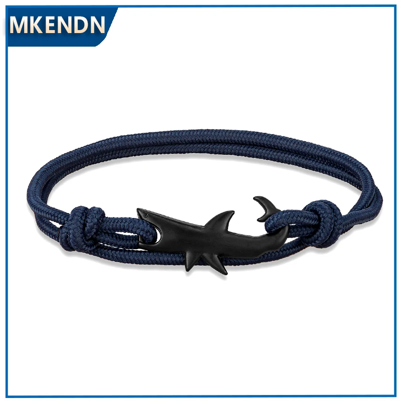 

Модный браслет MKENDN с морскими животными, акулами, мужские и женские браслеты в морском стиле с черным якорем, регулируемый пляжный подарок д...