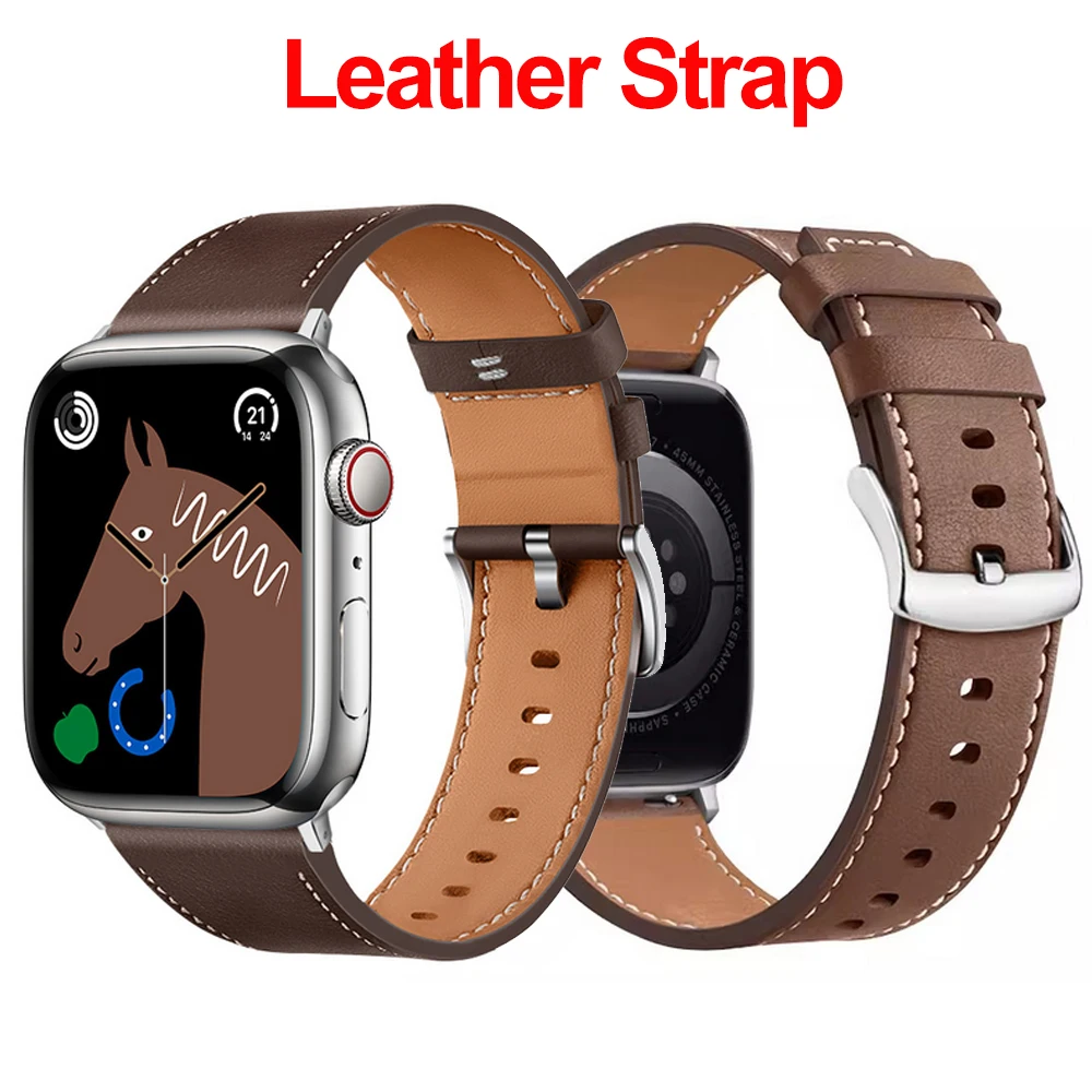 

Leather Strap For Apple Watchband Ultra 49mm 45mm 41mm 44mm 40mm 42mm 38mm Bracelet Wristband iWatch Series 8 7 SE 6 5 4 Correa