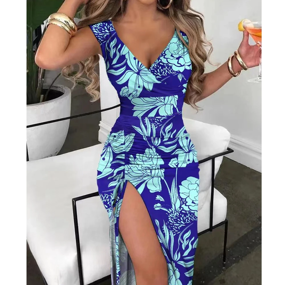 

Повседневное многоцветное пикантное облегающее платье Wepbel с разрезом, пикантное облегающее платье с высокой талией, женское облегающее платье-футляр без рукавов