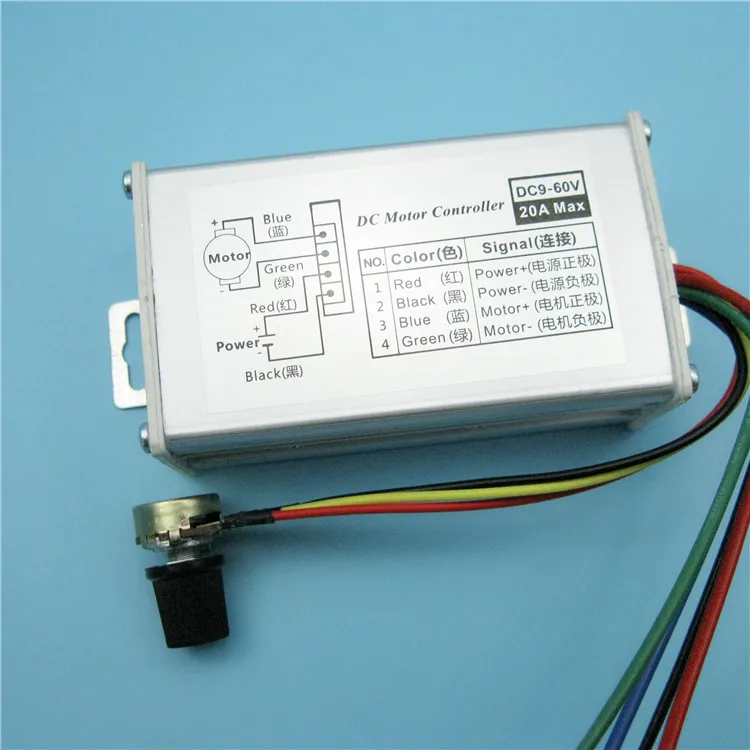

9V 12V 24V 36V 48V 60V PWM DC Motor Speed Controller 20A Metal Case