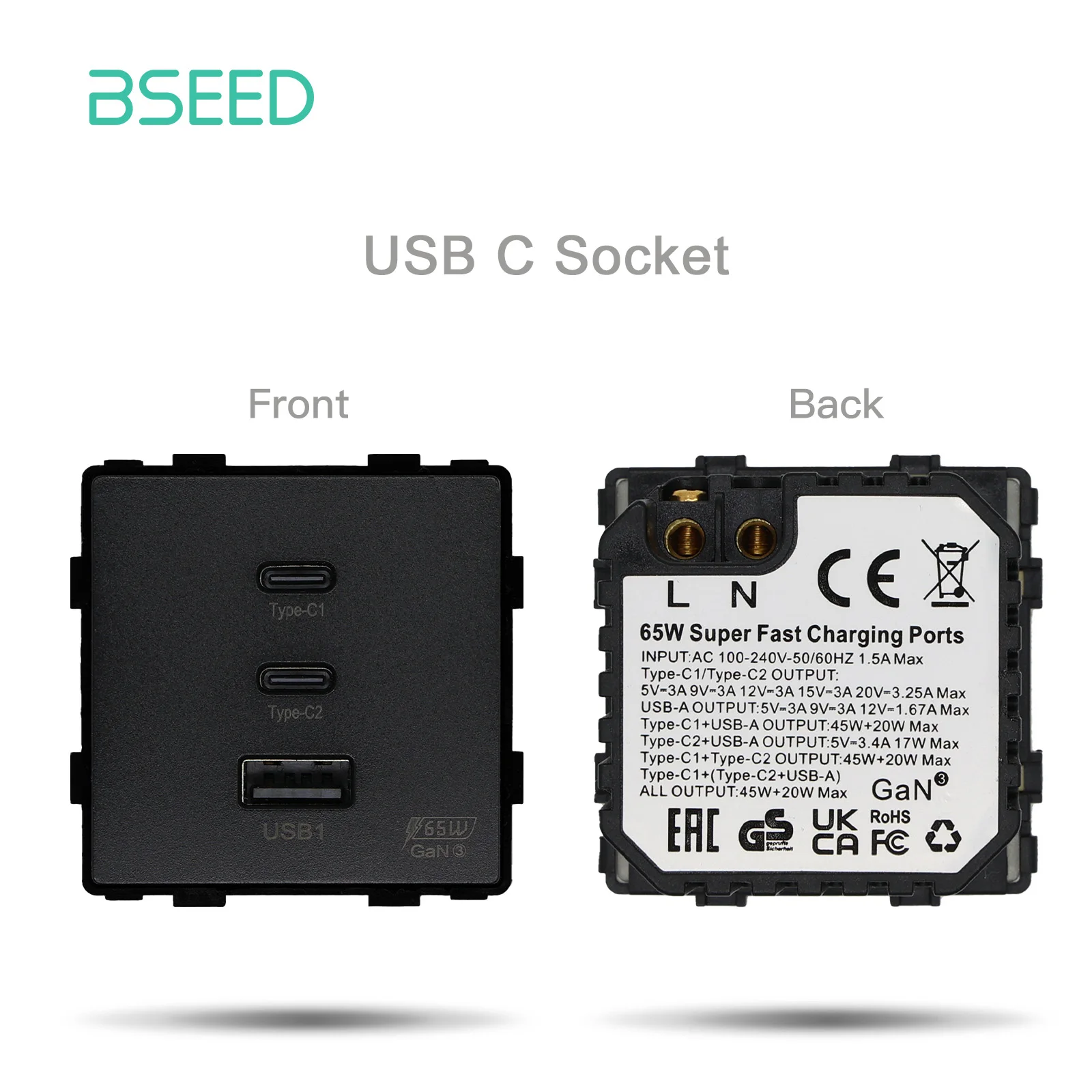 

BSEED Функциональная часть розетки USB Type-C 65 Вт