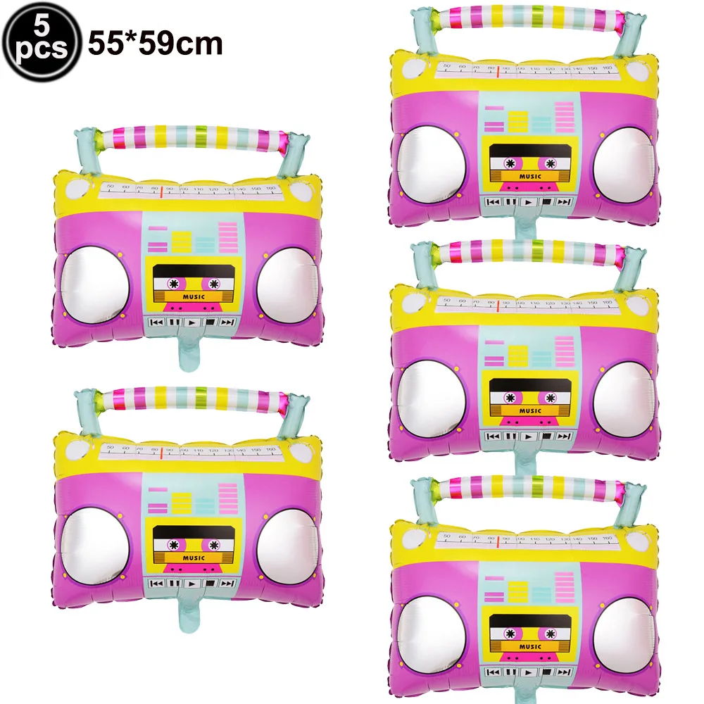 5Pcs radio Balloons BoomBox Foil Balloons Back to 80s 90s theme Birthday party decor Hip Hop Party Retro Themed Party Supplies