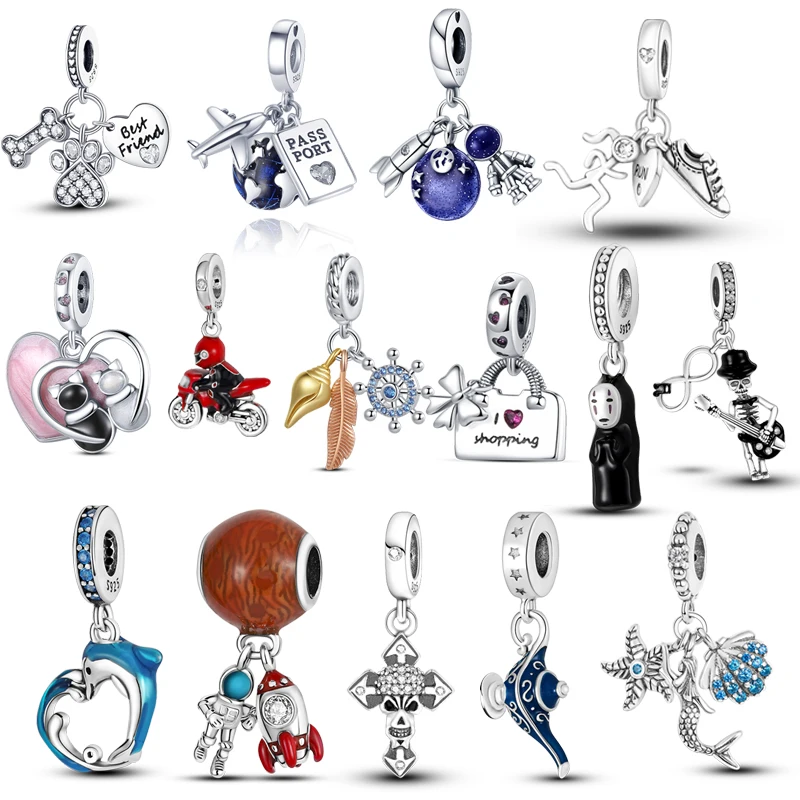 

New 925 Sterling Silver Airplane astronaut Hot air balloon charms Fit Original Pandora Bracelet charm for Women DIY Fine Jewelry