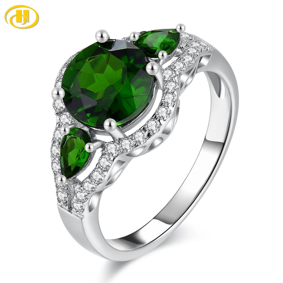 

Stock Clearance Natural Chrome Diopside Sterling Silver Rings 2.6 Carats Genuine Gemstone Deep Green S925 Jewelrys Women Gifts
