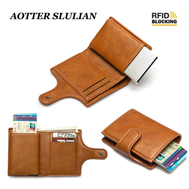 

Мужской держатель для визиток, кошельки унисекс, автоматический всплывающий чехол для банковских карт, чехол для женщин, мини кожаный кошел...