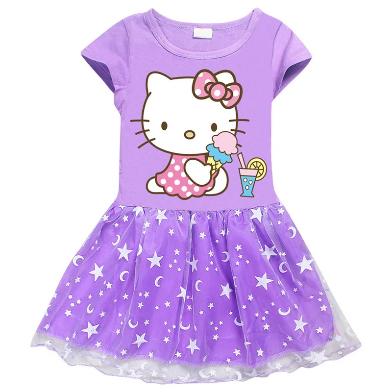 

Платье Hello Kitty Kawaii Sanrio, платье принцессы, детское мультяшное милое модное Марлевое Платье с принтом для девочек, подарок на день рождения для детей
