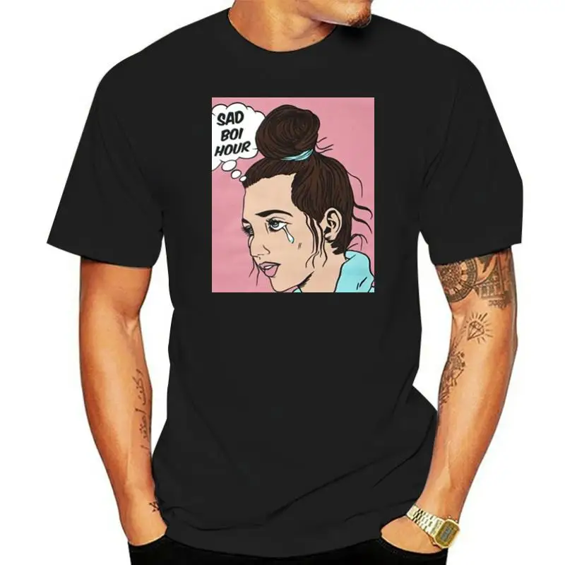 

Футболка мужская черная летняя с принтом грустного боя