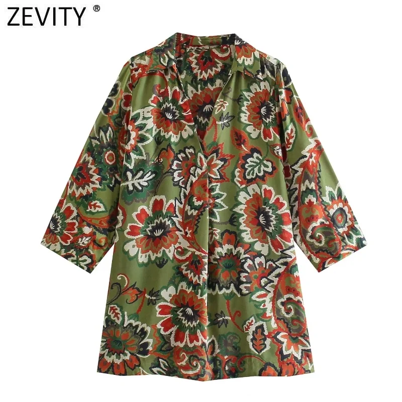 

Zevity 2022 Women Vintage Totem Floral Print Loose Shirt Chic Blusa Feminina Kimono Blouse Lady Roupas Camisas Smock Tops LS9793