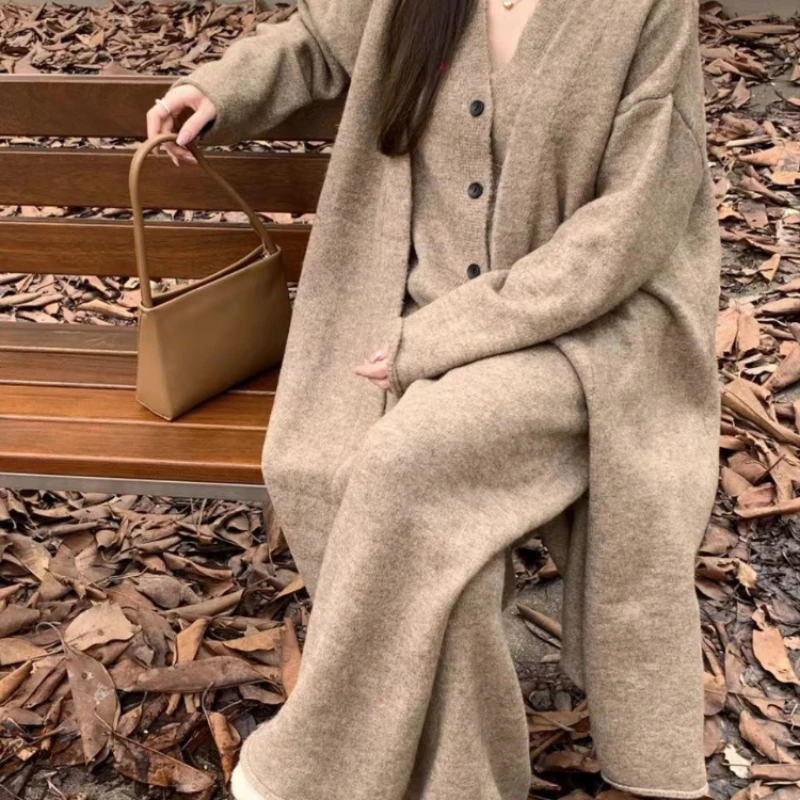 Зимние французские вязаные костюмы комплект из 3 предметов женский повседневный