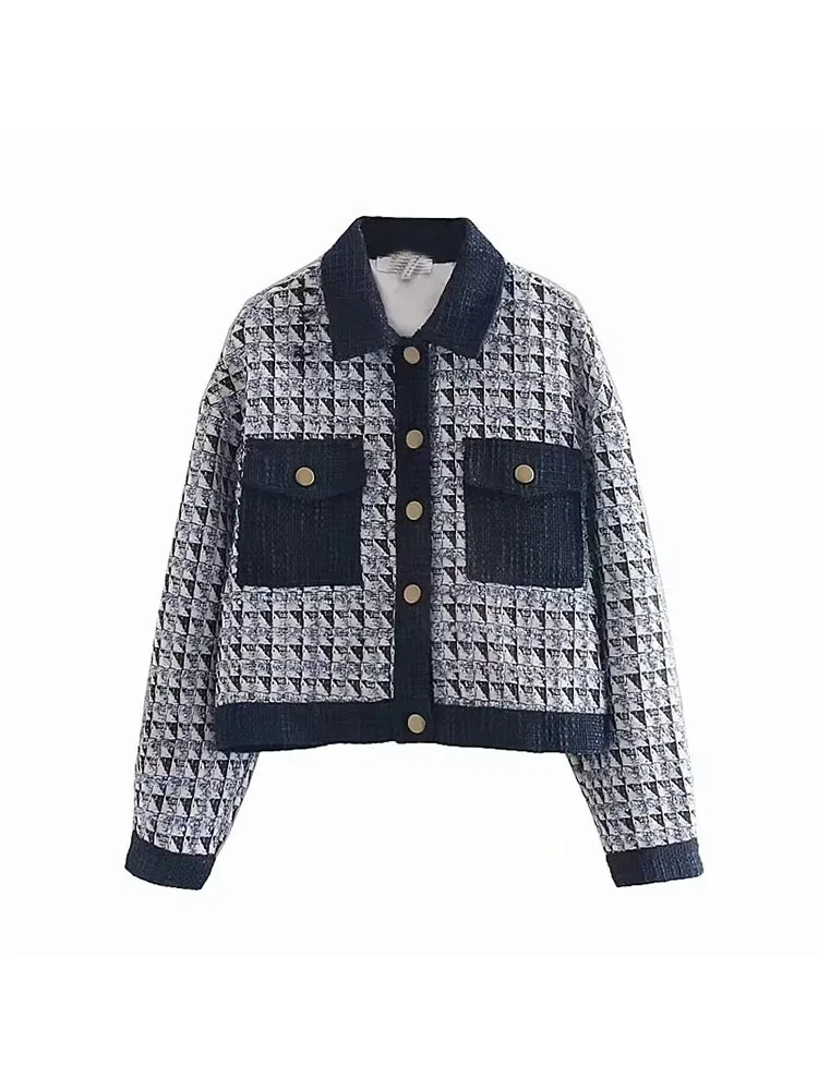 

2022 Autumn/Winter New Women's Fashion Lapel French Single Breasted Rough Spun Diamond Collar Jacket