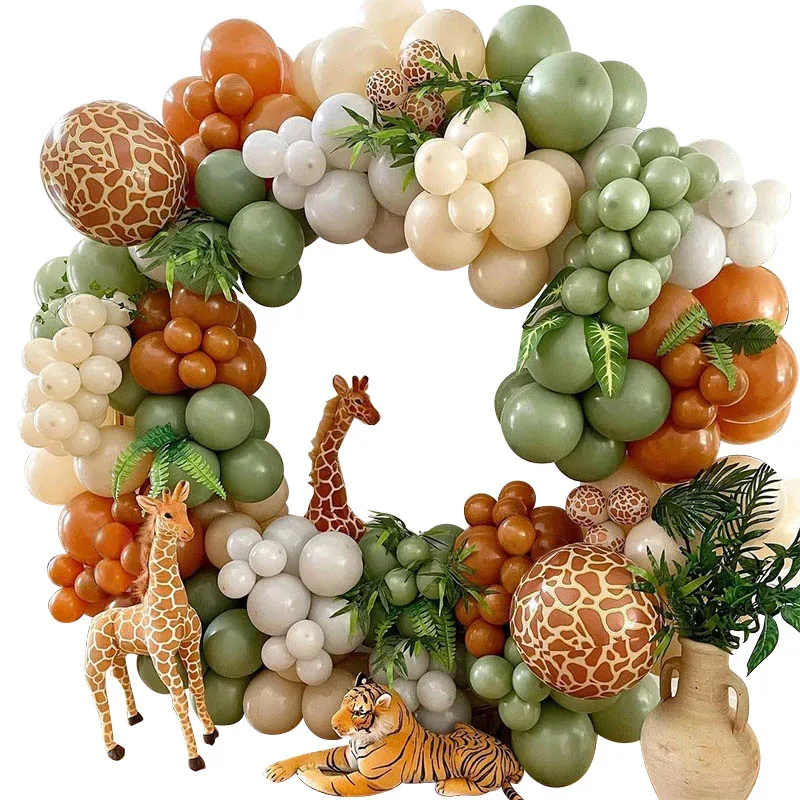 

1set Tiger Giraffe 4d Printed Jungle Safari Animal Balloon Garland Kit Baby Shower Kids Birthday Wild One Party Decoras Globos