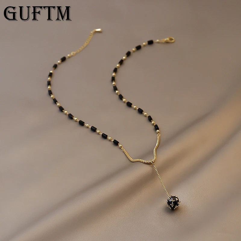 

GUFTM New Jewelry For Women's Mysterious Sexy Black Crystal Zircon Ball Pendant Necklace Party Luxury Necklace Girls Accessories