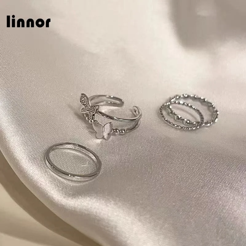

Dincior Exquisite Butterfly Opening Rings Crystal Ring Ins Girl New