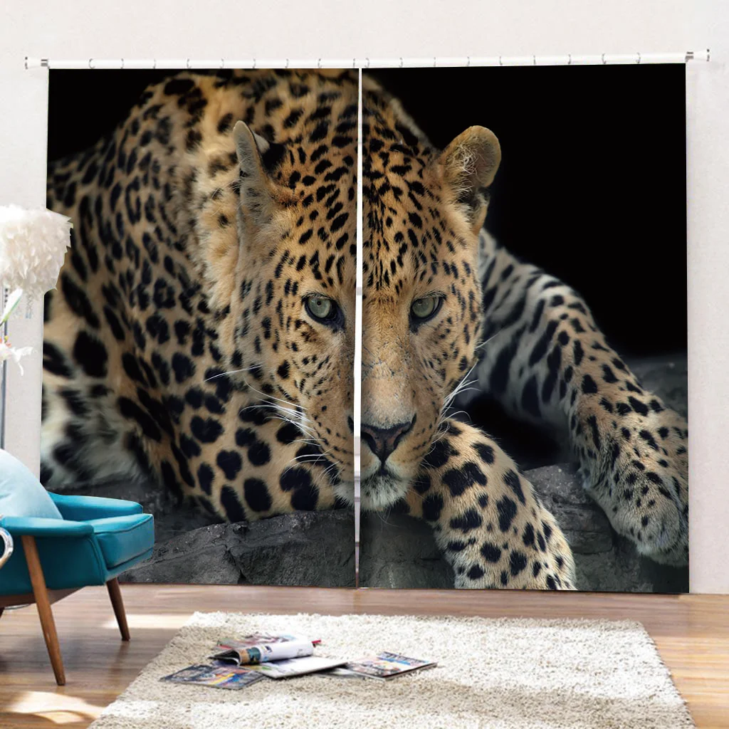 

3D Print Cheap Animal Leopard Tiger Zebra Black and White Classic 2 Pieces Shading Window Curtain for Living Room Bedroom Decor