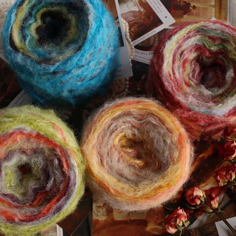 50 г градиентная нестандартная сегментная окрашенная мохеровая пряжа для