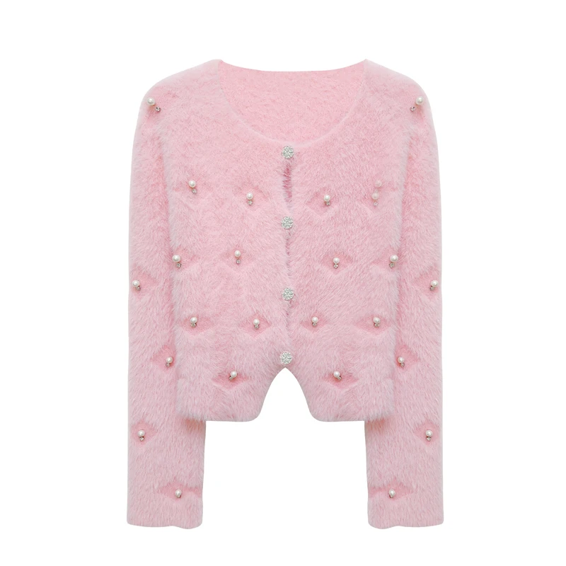 Женский кардиган с бриллиантами и жемчугом