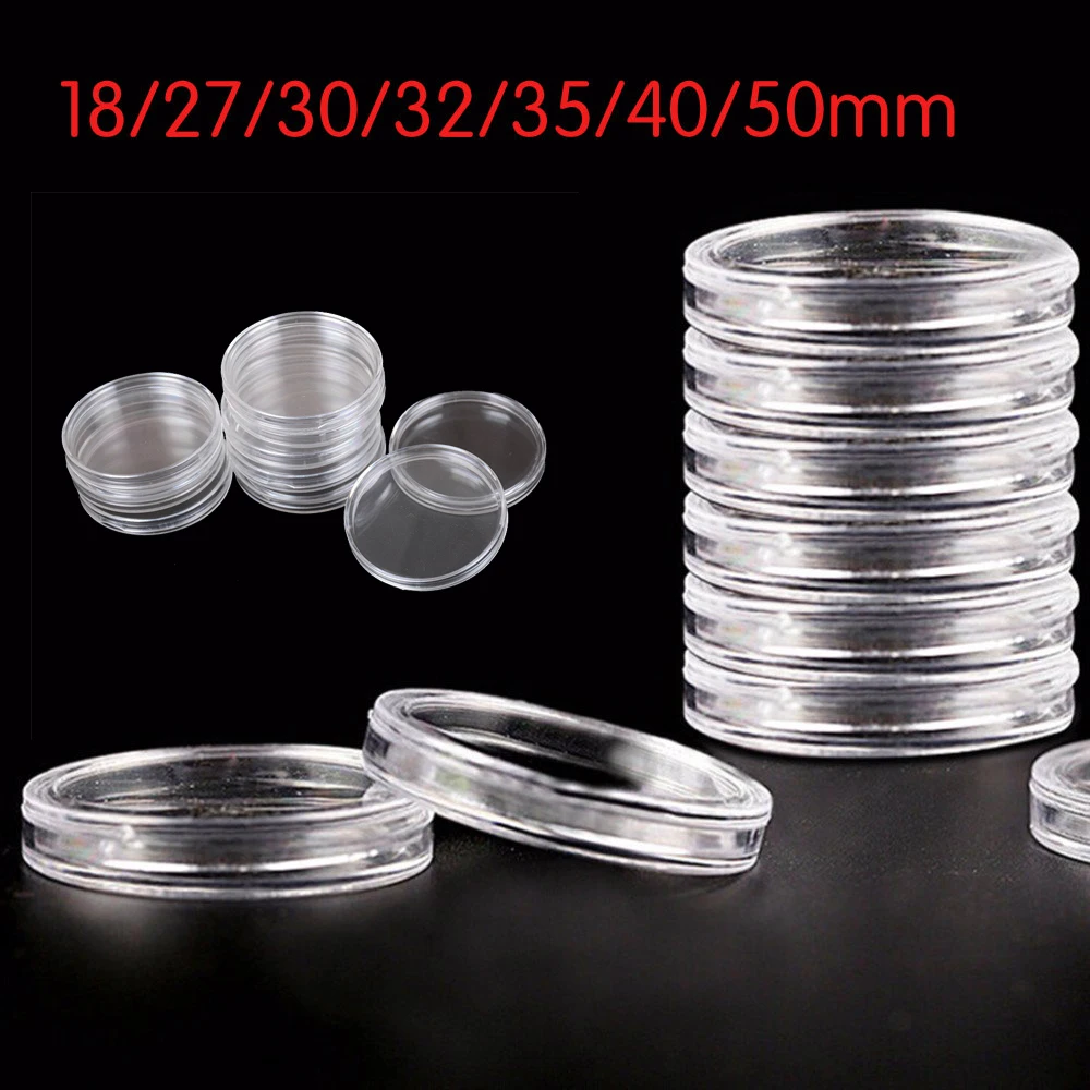 

10Pcs/Lot Coin Box Clear 18-50mm Round Boxed Holder Plastic Storage Capsules Display Cases Organizer Collectibles Gifts