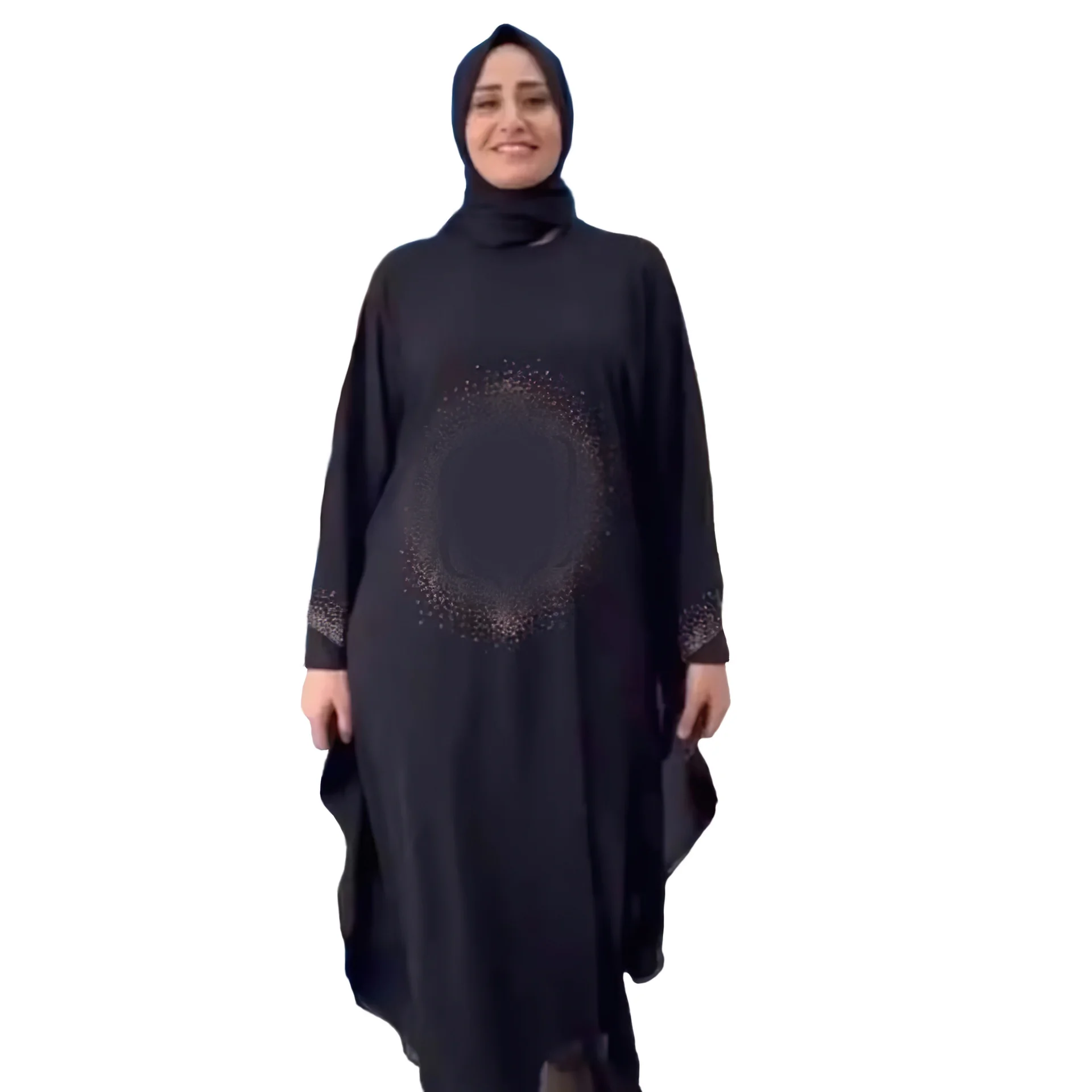 Abaya For Women Muslin Ramadan Robe Chiffon Hot Diamond Dress With Headcard Arabic Dubai Islam Abaya With Bat Sleeves Clothing