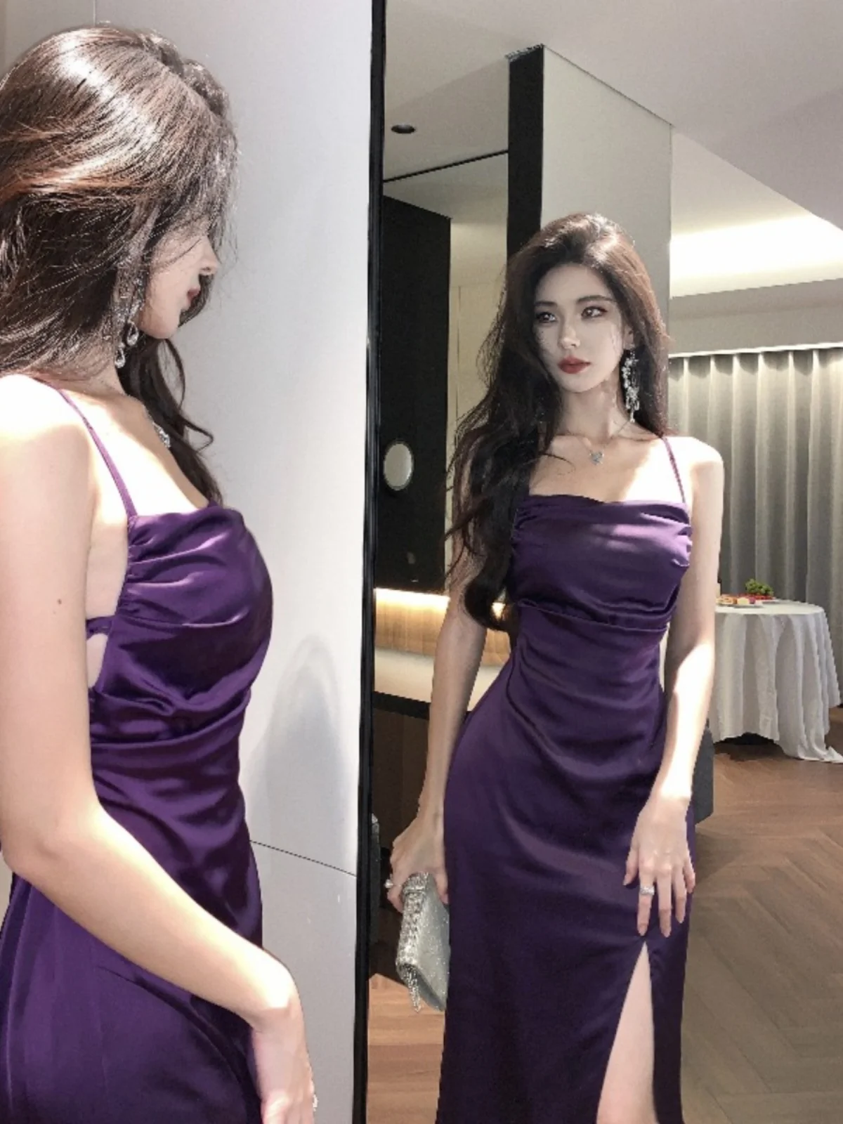 Lady Royal Sister Sle Backless Sling Dress Senior Sense Birthday Formal Winter with Coat Skirts 2024 |