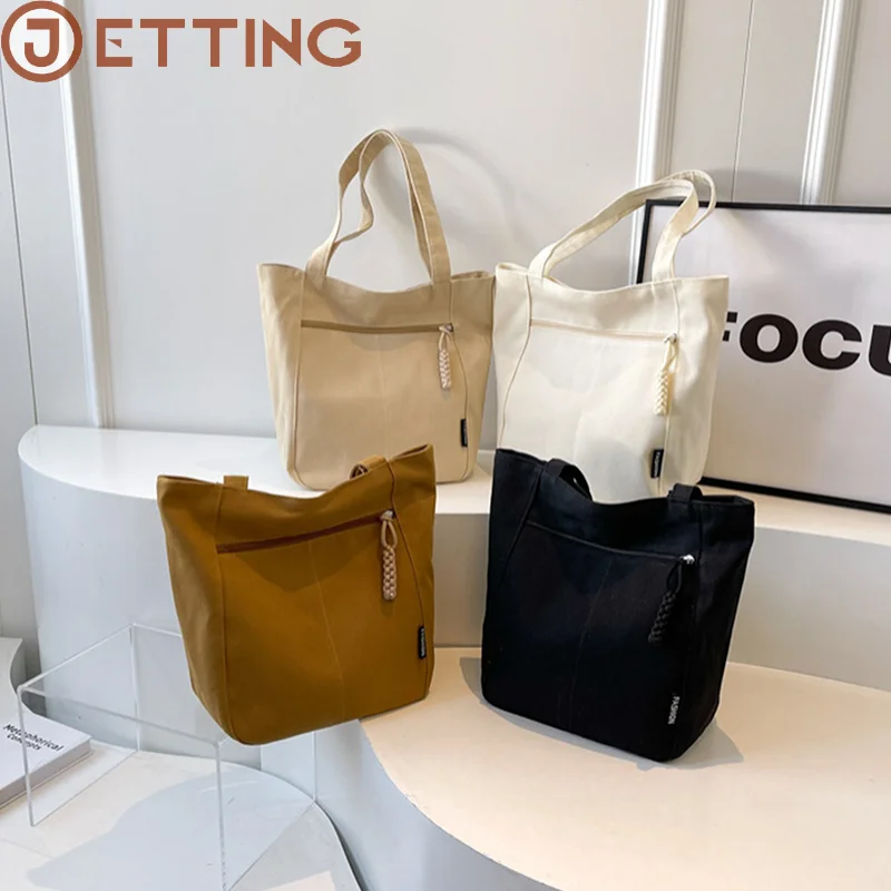 Однотонная винтажная парусиновая сумка на плечо модная студенческая для отдыха