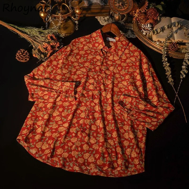 

Shirts Women Trendy Floral Retro New Design Popular Elegant Lady Streetwear French Style Leisure Clothing Printing Ins Hot Sale